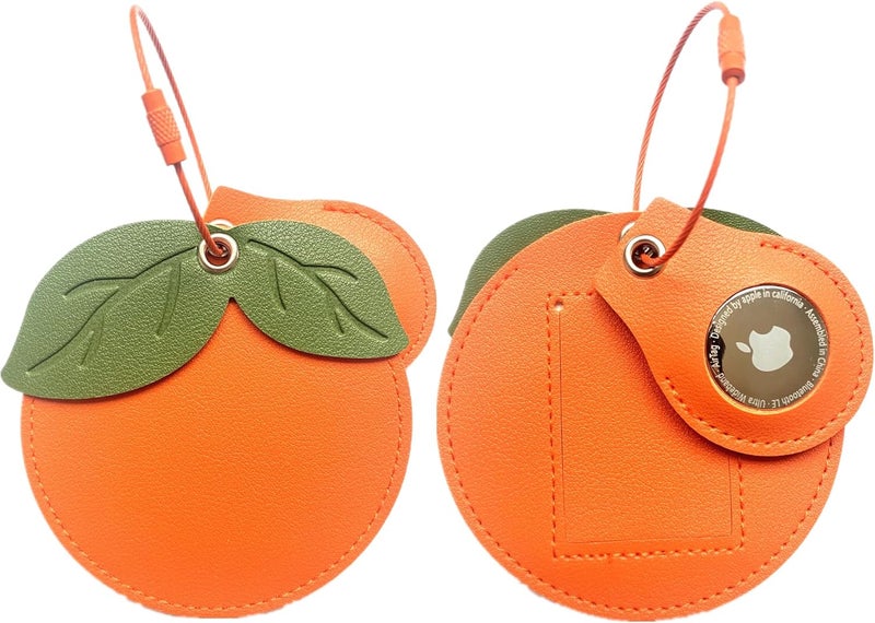 ZOUITY Cute Leather Luggage Tag Holder with Airtag Case Set,Hidden Compartment for AirTag Travel Suitcase Tracking Case with Stainless Steel Loop,Name ID Label(Persimmon) - Image 1